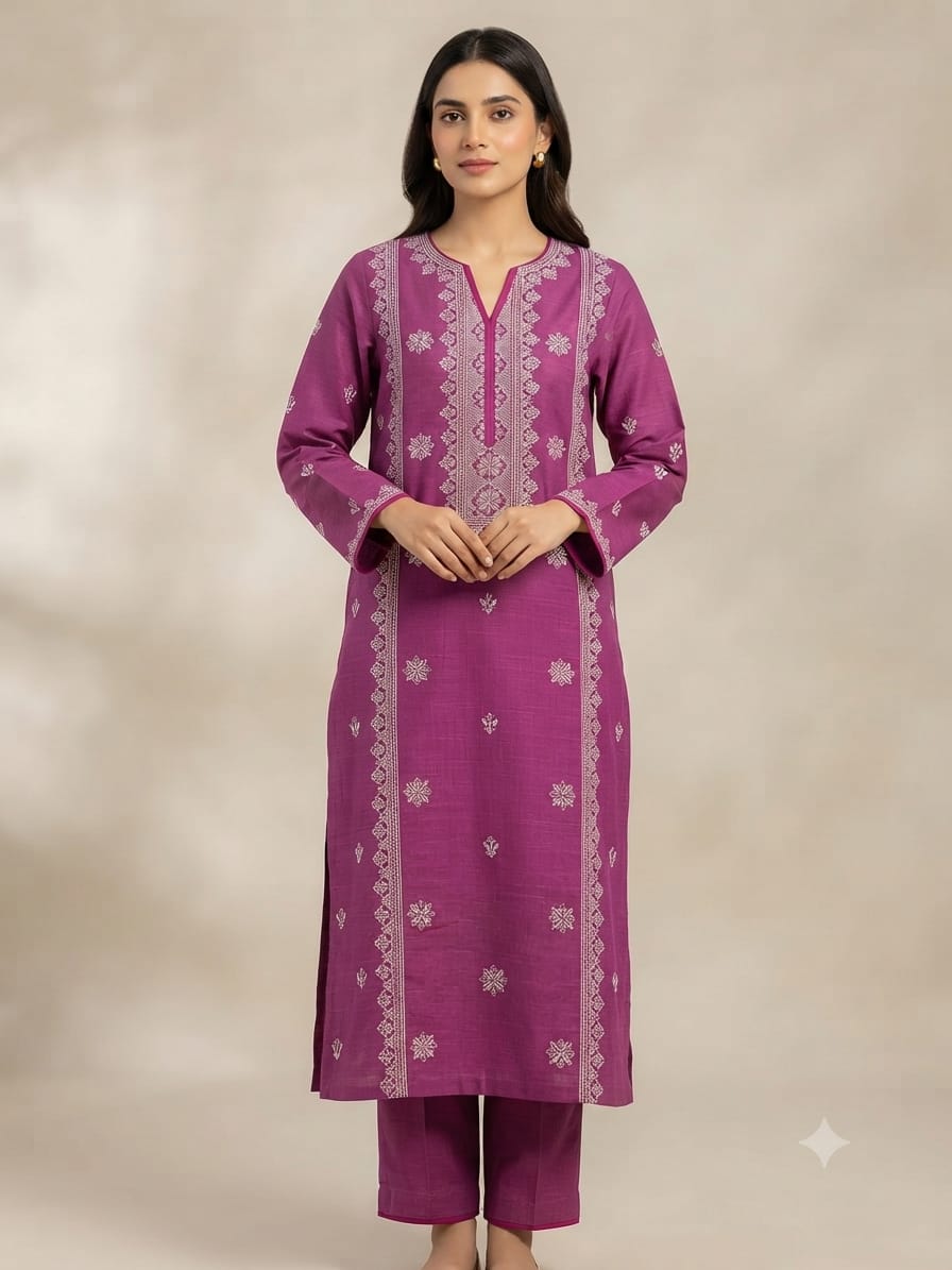Classic Khaddar Unstitched 2-Piece Suit – Design 2 – unstitched women's 2-piece suit – He & She Mall