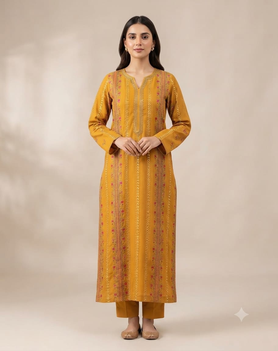 Classic Khaddar Unstitched 2-Piece Suit – Design 6 – unstitched women's 2-piece suit – He & She Mall