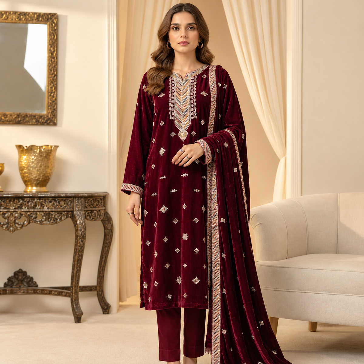 Velvet Elegance | 3-Piece Unstitched Winter Suit