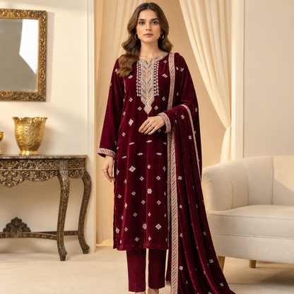 Velvet Elegance | 3-Piece Unstitched Winter Suit
