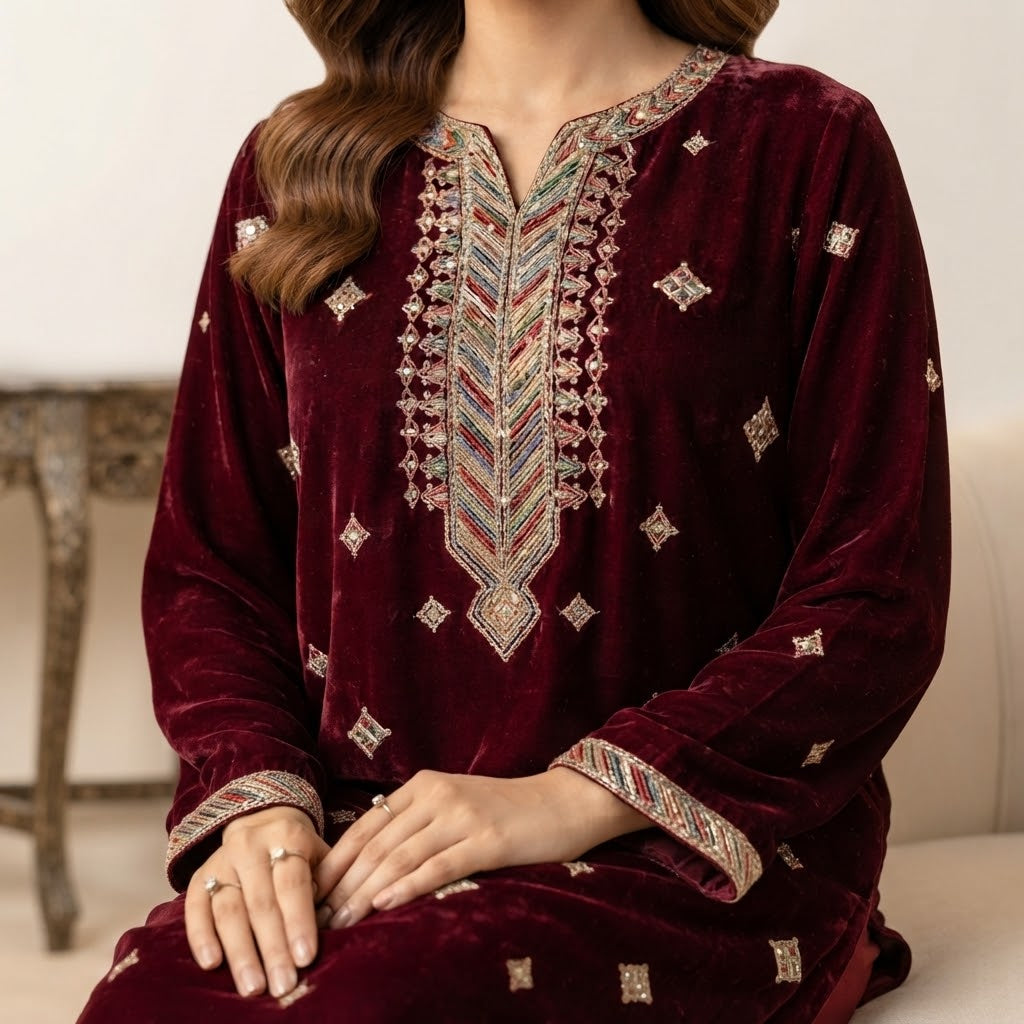 Velvet Elegance | 3-Piece Unstitched Winter Suit