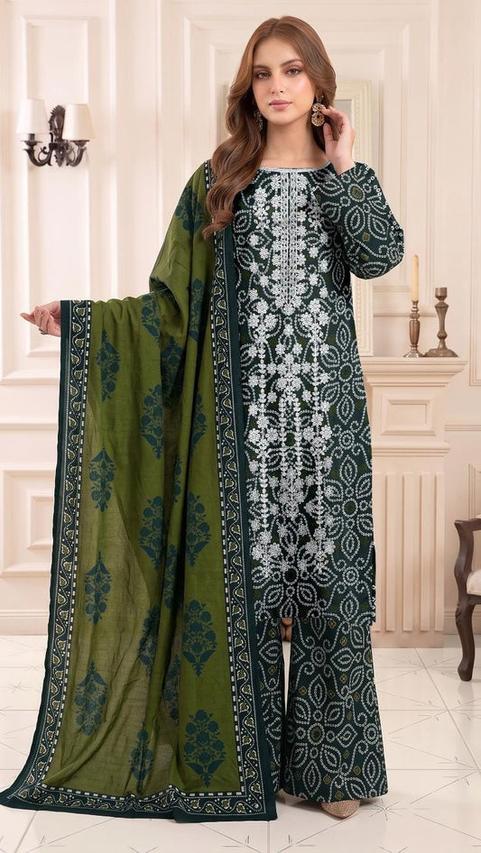 Bottle Green Bandhani Embroidered Sharara Suit – unstitched women's sharara suit – He & She Mall