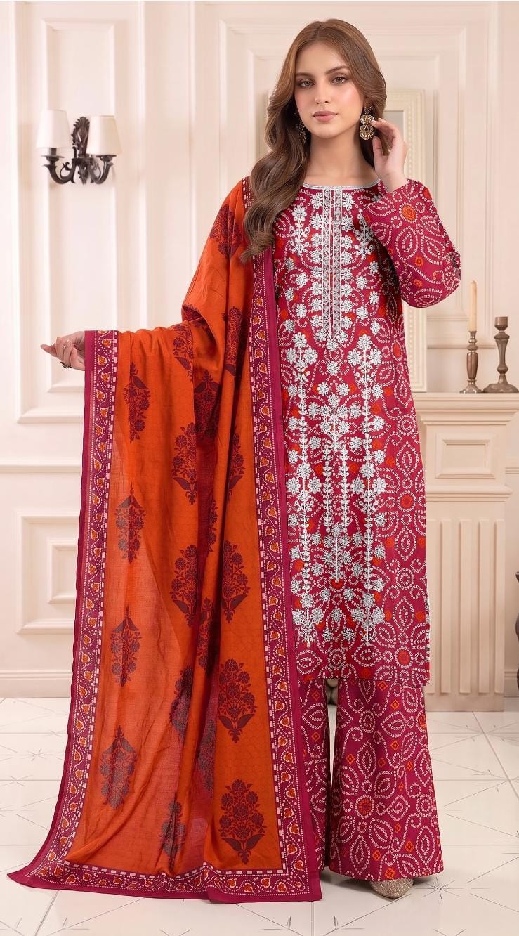 Magenta Bandhani Print Sharara Suit – unstitched women's sharara suit – He & She Mall