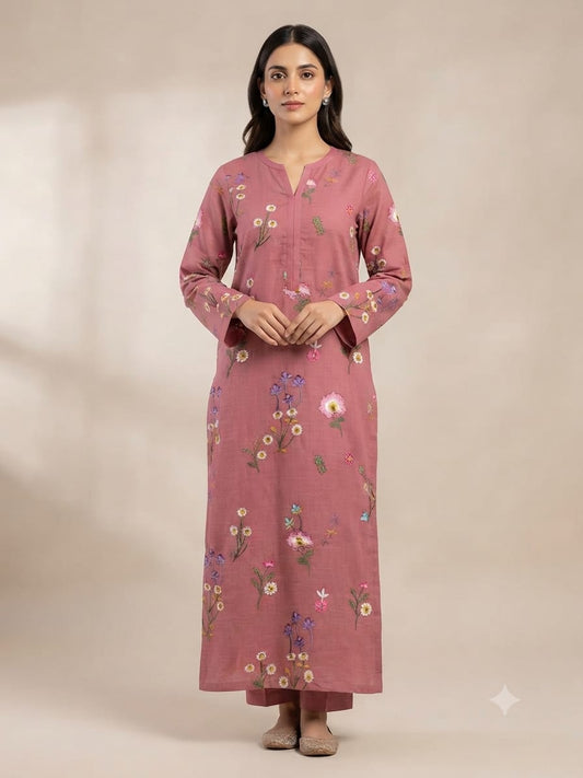 Premium Khaddar Unstitched 2-Piece Suit – Design 3 – unstitched women's 2-piece suit – He & She Mall