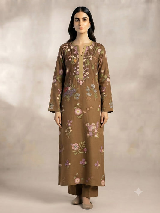 Premium Khaddar Unstitched 2-Piece Suit – Design 1 – unstitched women's 2-piece suit – He & She Mall