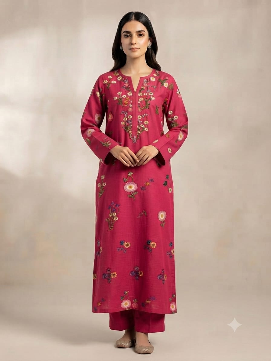 Premium Khaddar Unstitched 2-Piece Suit – Design 6 – unstitched women's 2-piece suit – He & She Mall