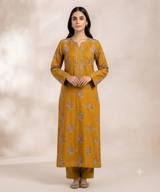 Luxury Khaddar Unstitched 2-Piece Suit – Design 2 – unstitched women's 2-piece suit – He & She Mall