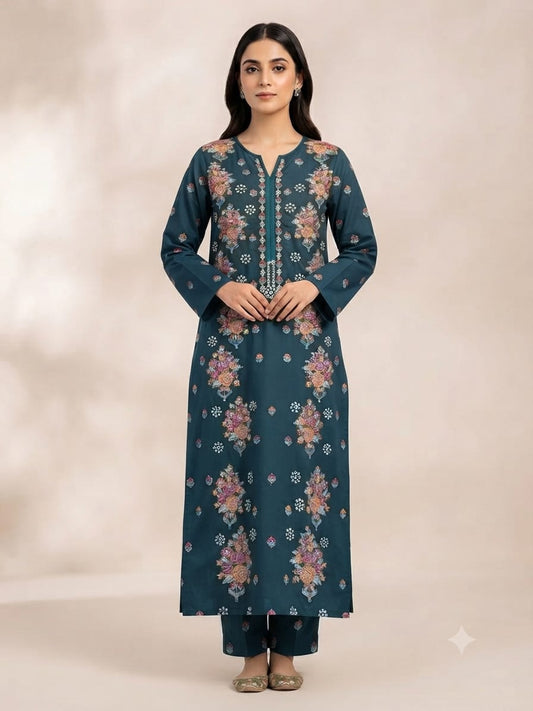 Luxury Khaddar Unstitched 2-Piece Suit – Design 1 – unstitched women's 2-piece suit – He & She Mall