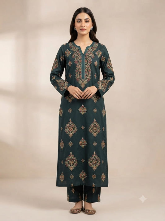 Luxury Khaddar Unstitched 2-Piece Suit – Design 8 – unstitched women's 2-piece suit – He & She Mall
