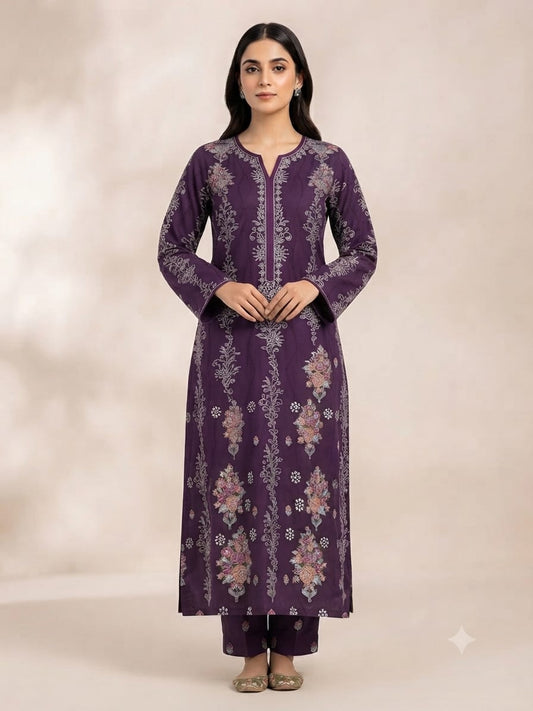 Luxury Khaddar Unstitched 2-Piece Suit – Design 7 – unstitched women's 2-piece suit – He & She Mall