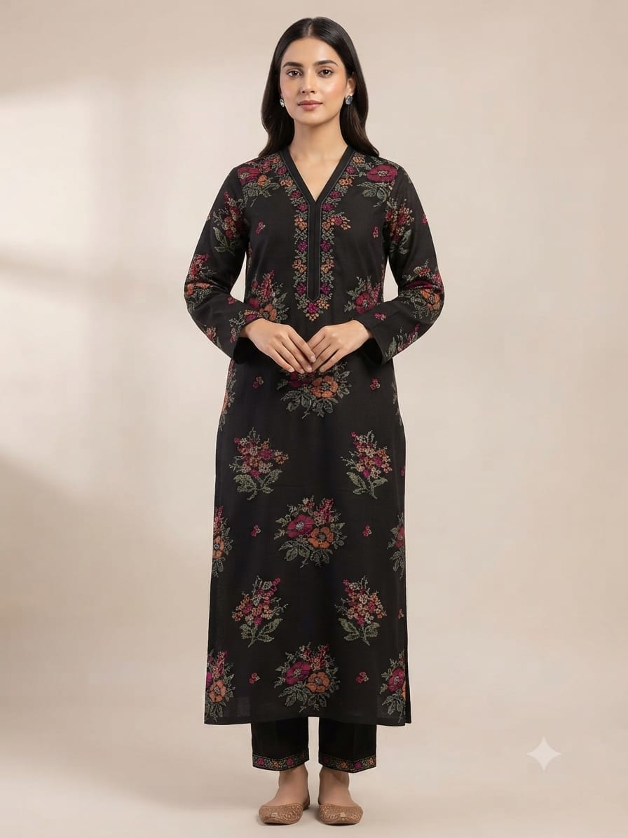 Luxury Khaddar Unstitched 2-Piece Suit – Design 11 – unstitched women's 2-piece suit – He & She Mall