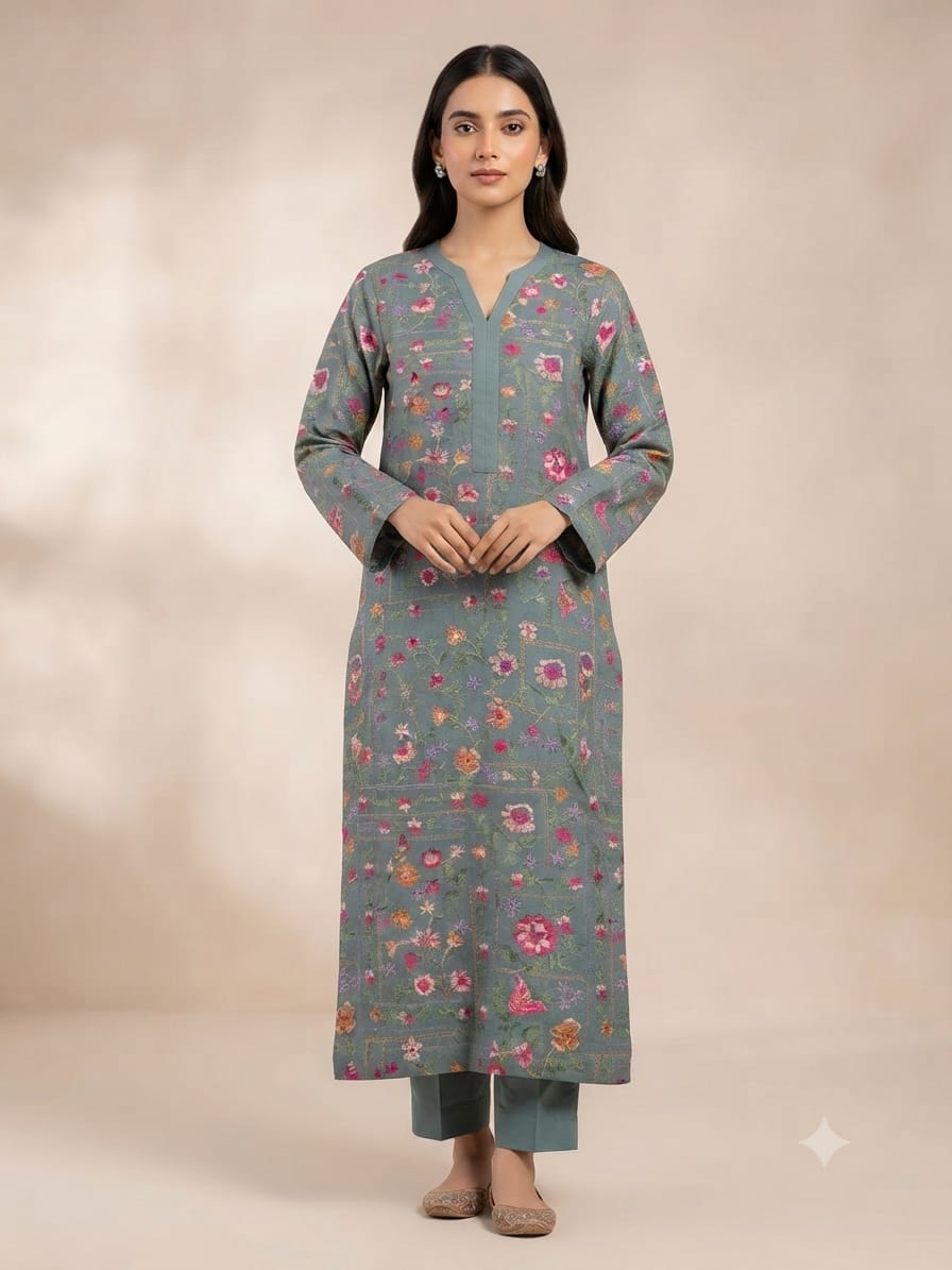 Classic Khaddar Unstitched 2-Piece Suit – Design 4 – unstitched women's 2-piece suit – He & She Mall