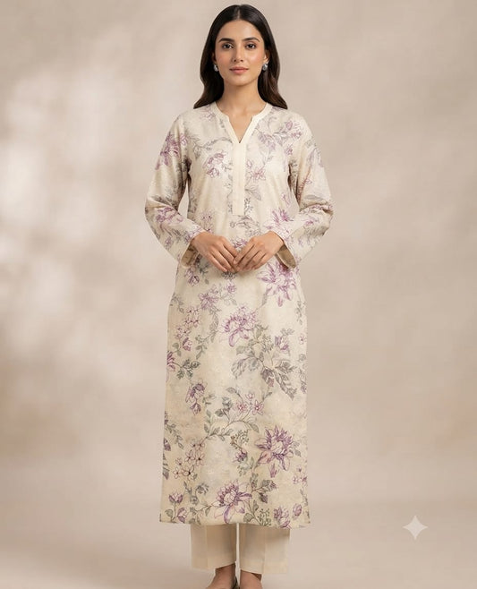 Classic Khaddar Unstitched 2-Piece Suit – Design 3 – unstitched women's 2-piece suit – He & She Mall