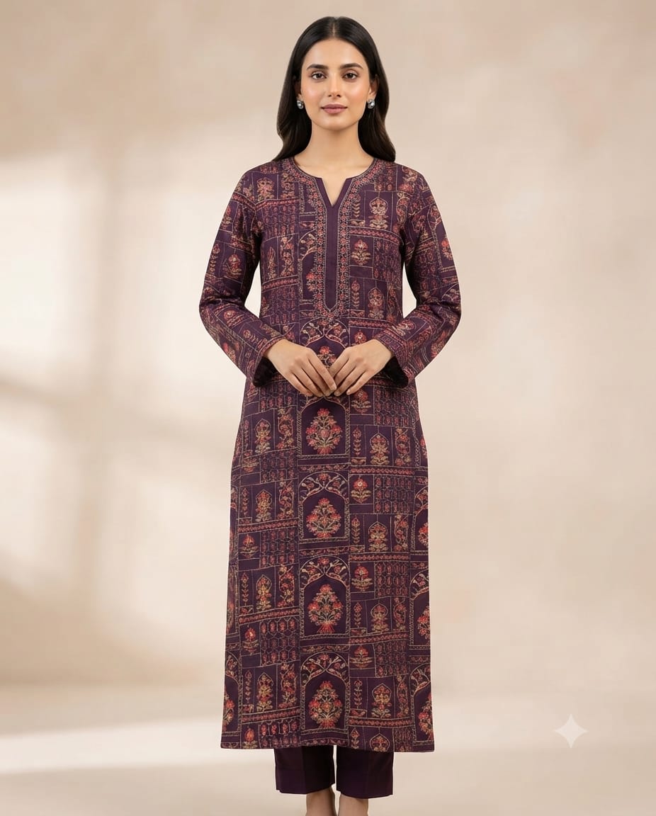 Classic Khaddar Unstitched 2-Piece Suit – Design 10 – unstitched women's 2-piece suit – He & She Mall
