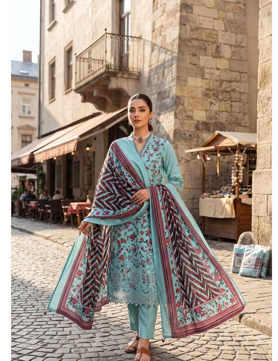 Embroidered Khaddar 3-Piece Suit – Design 6 – unstitched women's 3-piece suit – He & She Mall