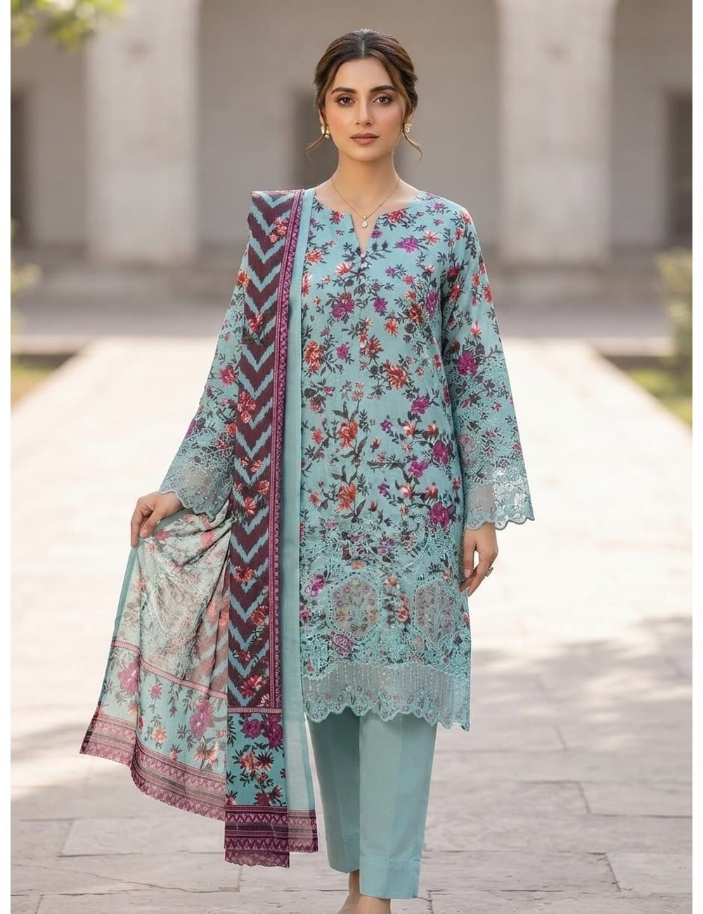 Embroidered Khaddar 3-Piece Suit – Design 6 – unstitched women's 3-piece suit – He & She Mall (view 2)