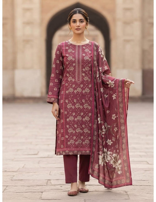 Embroidered Khaddar 3-Piece Suit – Design 3 – unstitched women's 3-piece suit – He & She Mall