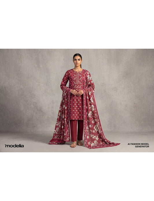 Embroidered Khaddar 3-Piece Suit – Design 3 – unstitched women's 3-piece suit – He & She Mall (view 2)