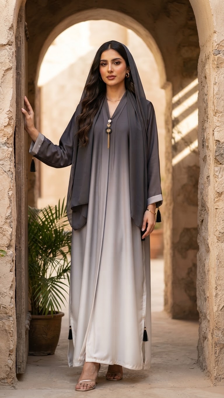 Double Tone Abaya Set – women's abaya – He & She Mall (view 3)