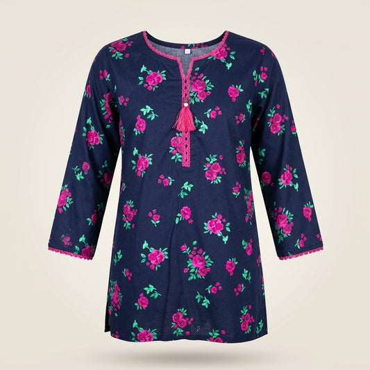 Baby Girl Black Ditsy Floral Frock with Blue Rose Brooch & Bow Sleeves