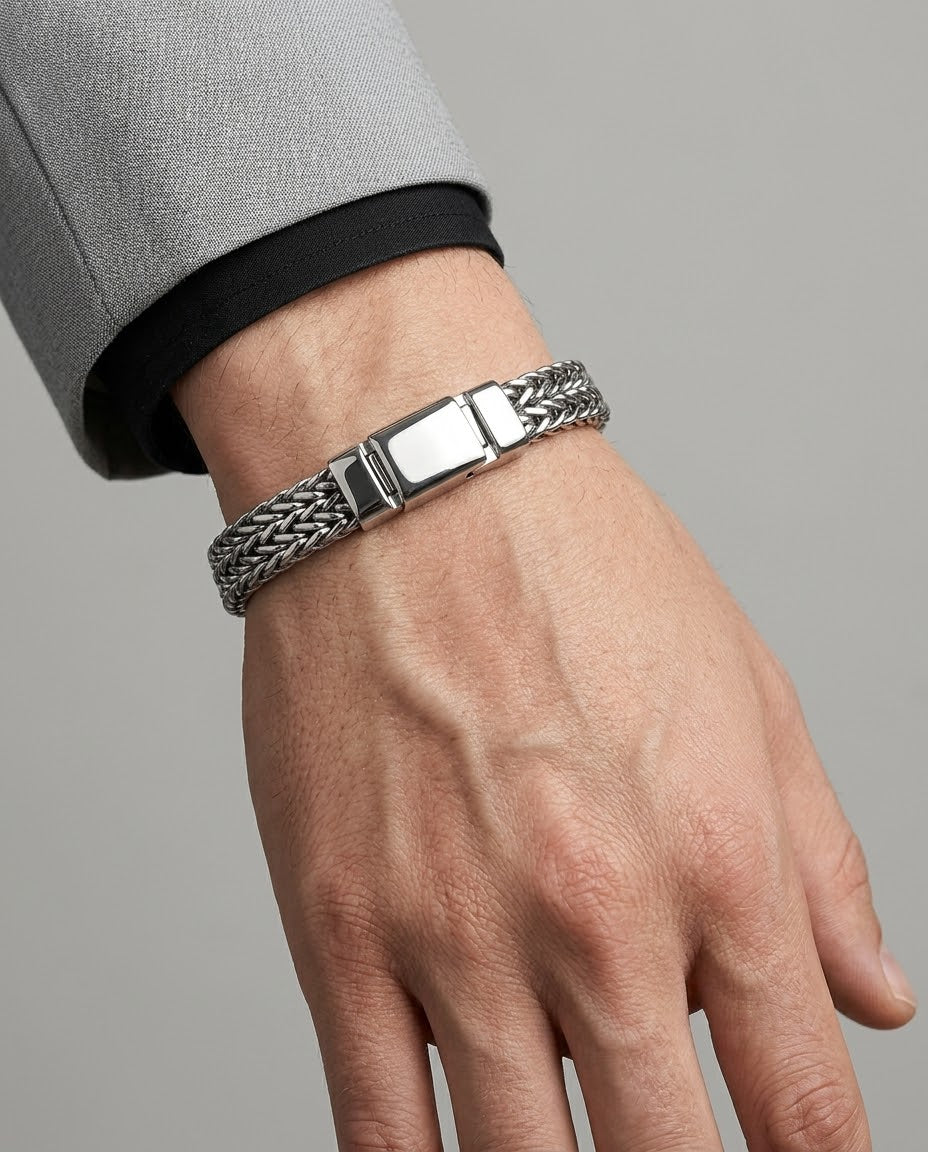 Men's Silver Braided Chain Bracelet – Premium Stainless Steel