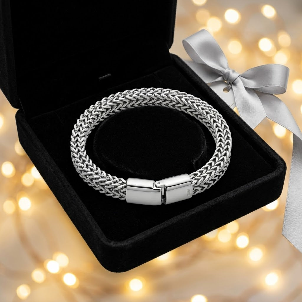 Men's Silver Braided Chain Bracelet – Premium Stainless Steel