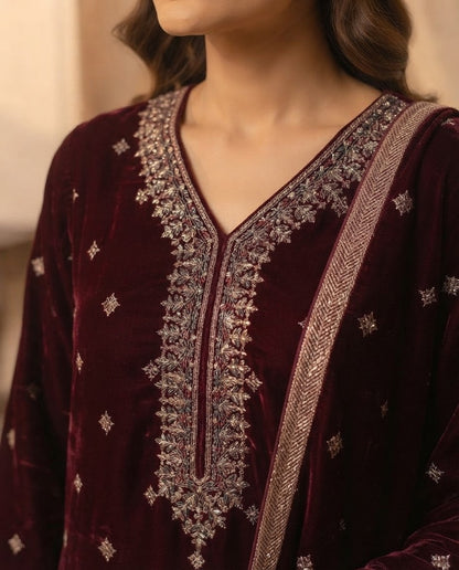 Ladies velvet unstitched suit, winter collection, view 6