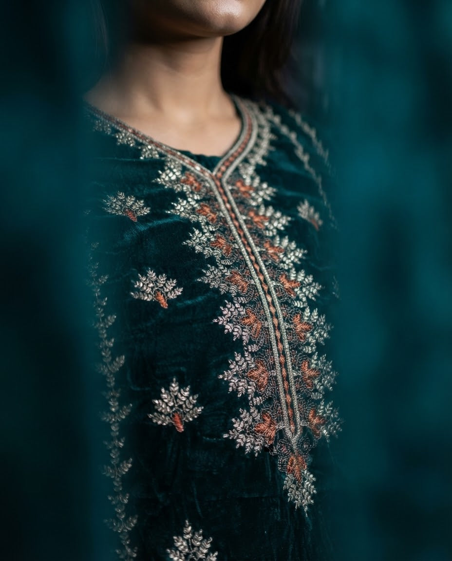 Ladies velvet unstitched suit, winter collection, view 14