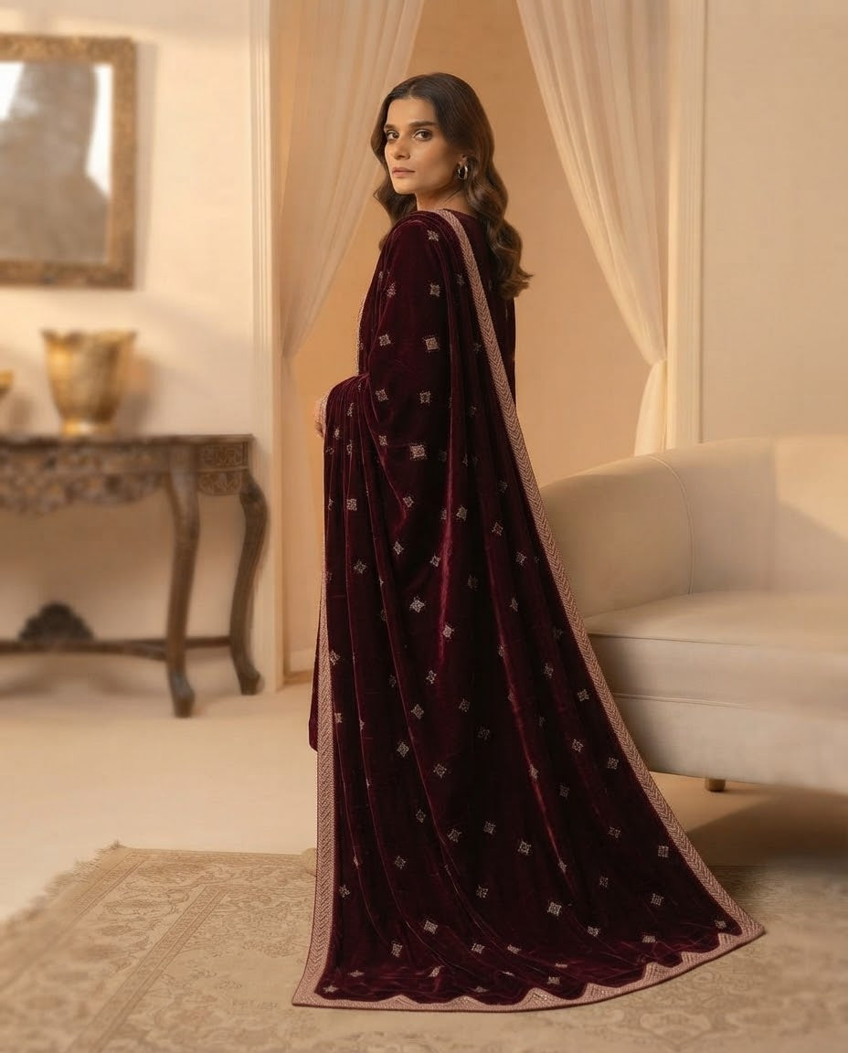Ladies velvet unstitched suit, winter collection, view 15