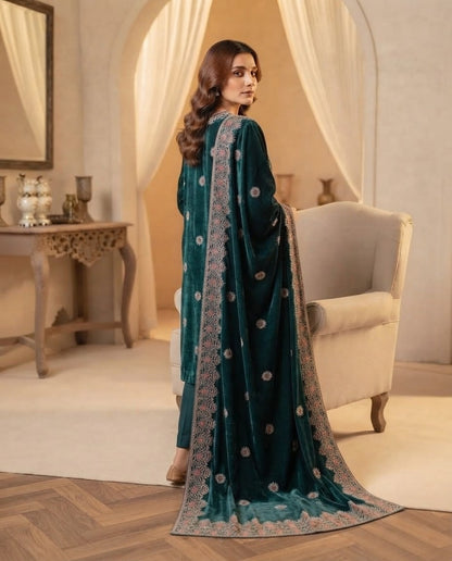 Ladies velvet unstitched suit, winter collection, view 17
